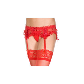 Porte-jarretelles rouge maille et dentelle avec petits coeurs 